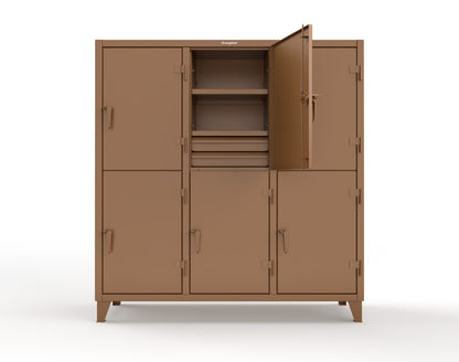 Extreme Duty 12 GA Double-Tier Locker with 6 Compartments, 9 Shelves, 12 Drawers - 74 in. W x 24in. D x 78 in. H - 66-24-2TPL-12DB-8025