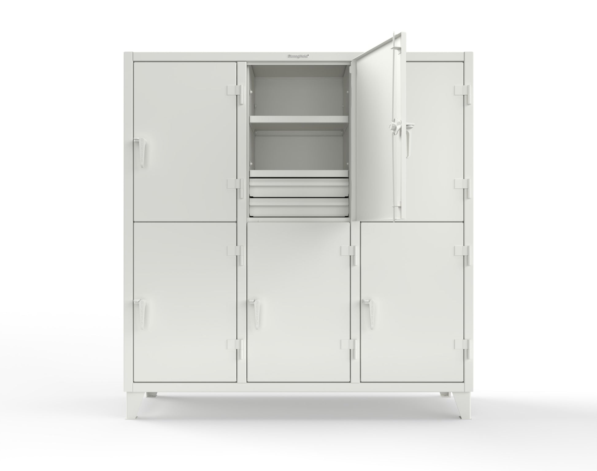 Extreme Duty 12 GA Double-Tier Locker with 6 Compartments, 9 Shelves, 12 Drawers - 74 in. W x 24in. D x 78 in. H - 66-24-2TPL-12DB-9003