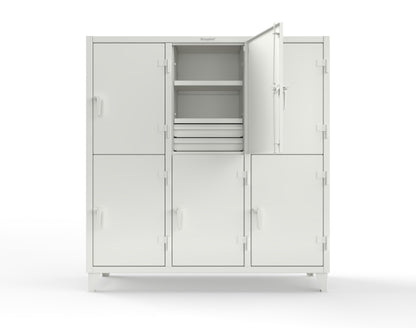 Extreme Duty 12 GA Double-Tier Locker with 6 Compartments, 9 Shelves, 12 Drawers - 74 in. W x 24in. D x 78 in. H - 66-24-2TPL-12DB-9003