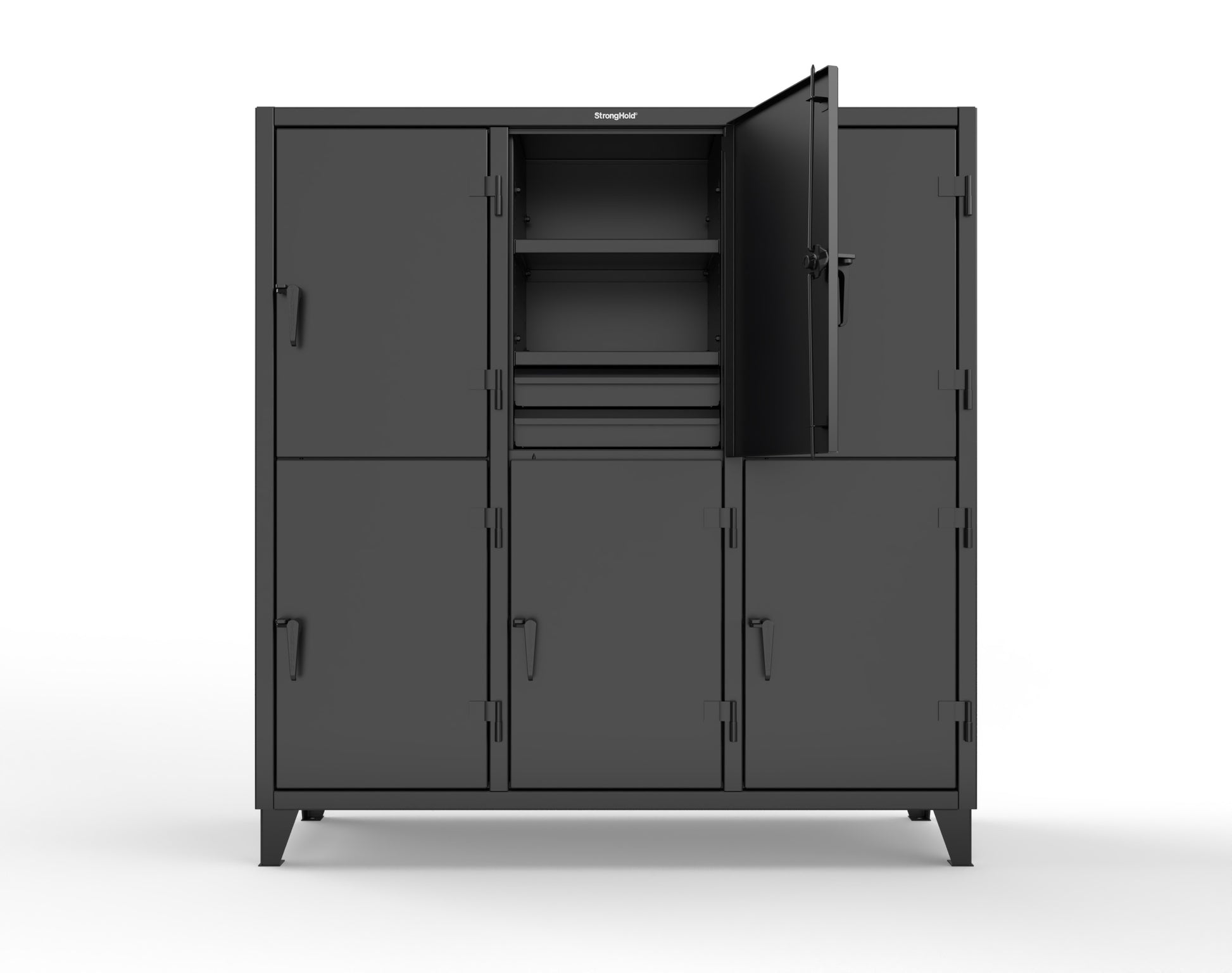 Extreme Duty 12 GA Double-Tier Locker with 6 Compartments, 9 Shelves, 12 Drawers - 74 in. W x 24in. D x 78 in. H - 66-24-2TPL-12DB-9005