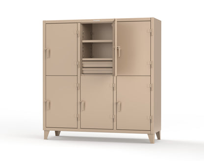 Extreme Duty 12 GA Double-Tier Locker with 6 Compartments, 9 Shelves, 12 Drawers - 74 in. W x 24in. D x 78 in. H - 66-24-2TPL-12DB-1019