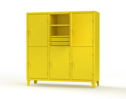 Extreme Duty 12 GA Double-Tier Locker with 6 Compartments, 9 Shelves, 12 Drawers - 74 in. W x 24in. D x 78 in. H - 66-24-2TPL-12DB-1023