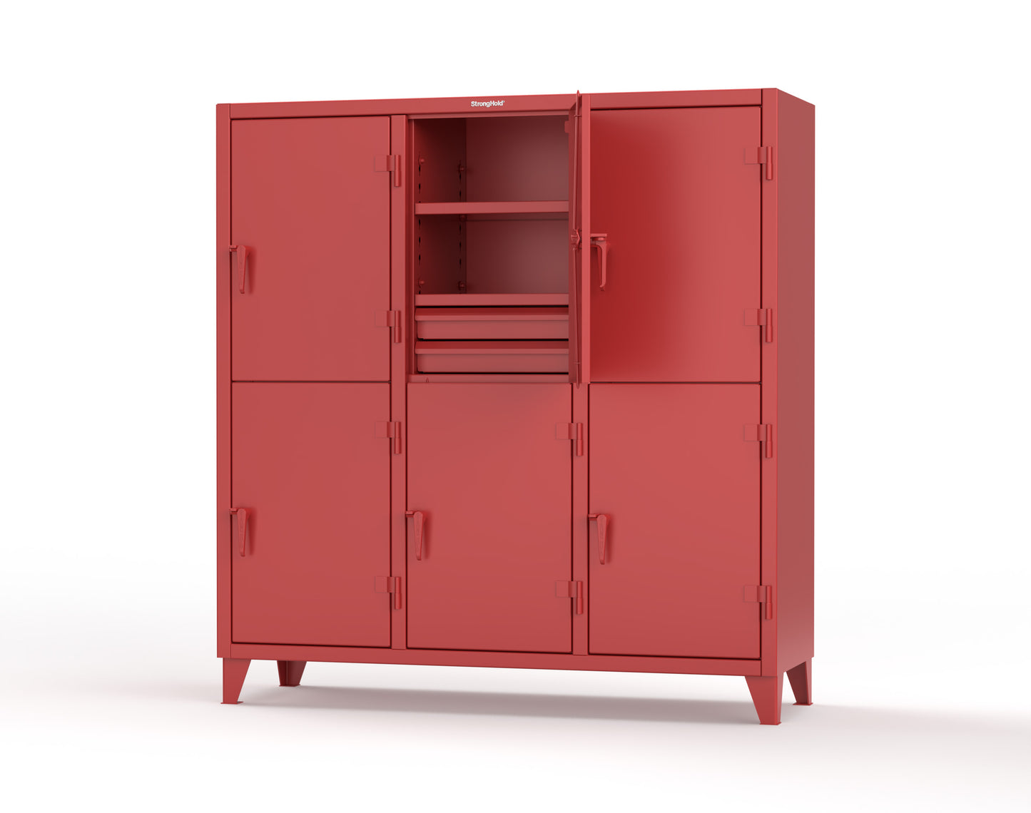 Extreme Duty 12 GA Double-Tier Locker with 6 Compartments, 9 Shelves, 12 Drawers - 74 in. W x 24in. D x 78 in. H - 66-24-2TPL-12DB-3001