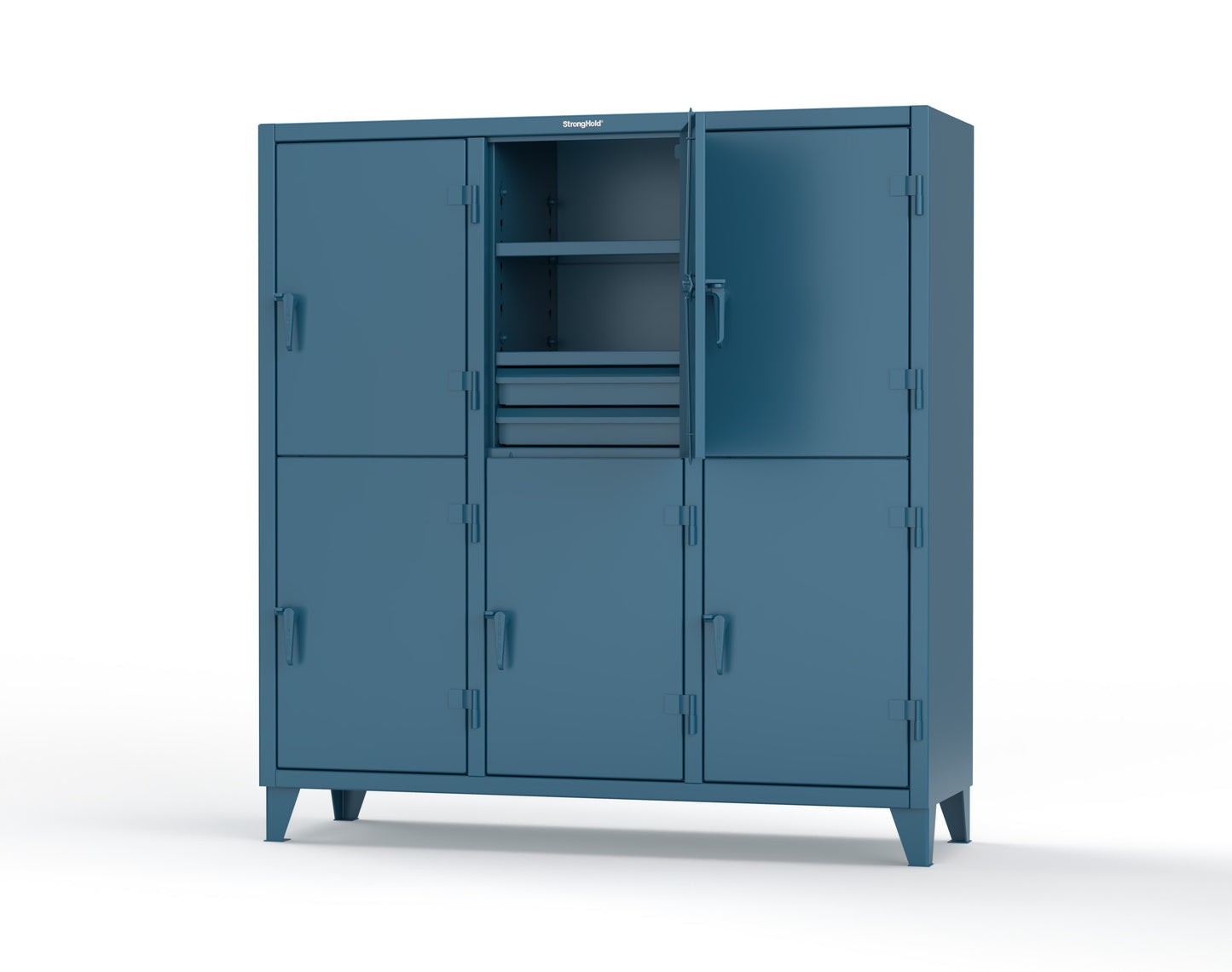 Extreme Duty 12 GA Double-Tier Locker with 6 Compartments, 9 Shelves, 12 Drawers - 74 in. W x 24in. D x 78 in. H - 66-24-2TPL-12DB-5010