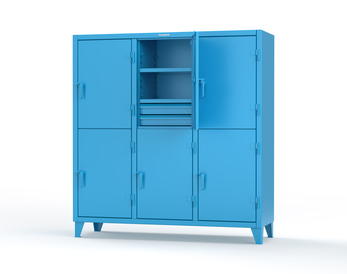 Extreme Duty 12 GA Double-Tier Locker with 6 Compartments, 9 Shelves, 12 Drawers - 74 in. W x 24in. D x 78 in. H - 66-24-2TPL-12DB-5012