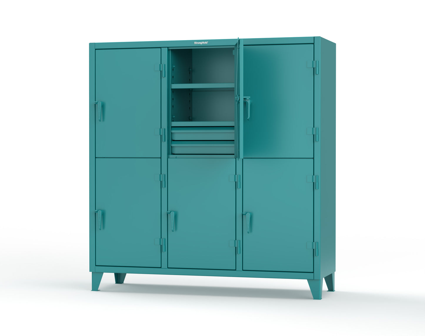 Extreme Duty 12 GA Double-Tier Locker with 6 Compartments, 9 Shelves, 12 Drawers - 74 in. W x 24in. D x 78 in. H - 66-24-2TPL-12DB-5021