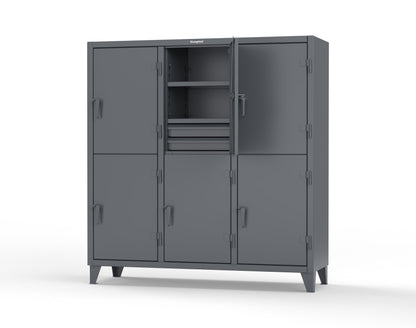 Extreme Duty 12 GA Double-Tier Locker with 6 Compartments, 9 Shelves, 12 Drawers - 74 in. W x 24in. D x 78 in. H - 66-24-2TPL-12DB-7024