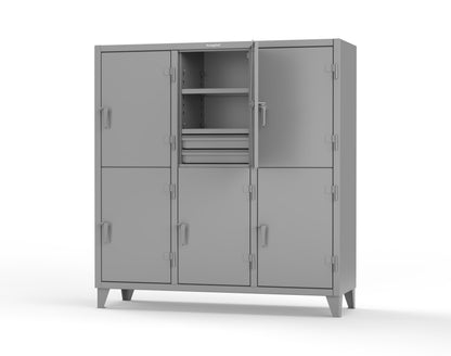 Extreme Duty 12 GA Double-Tier Locker with 6 Compartments, 9 Shelves, 12 Drawers - 74 in. W x 24in. D x 78 in. H - 66-24-2TPL-12DB-7037