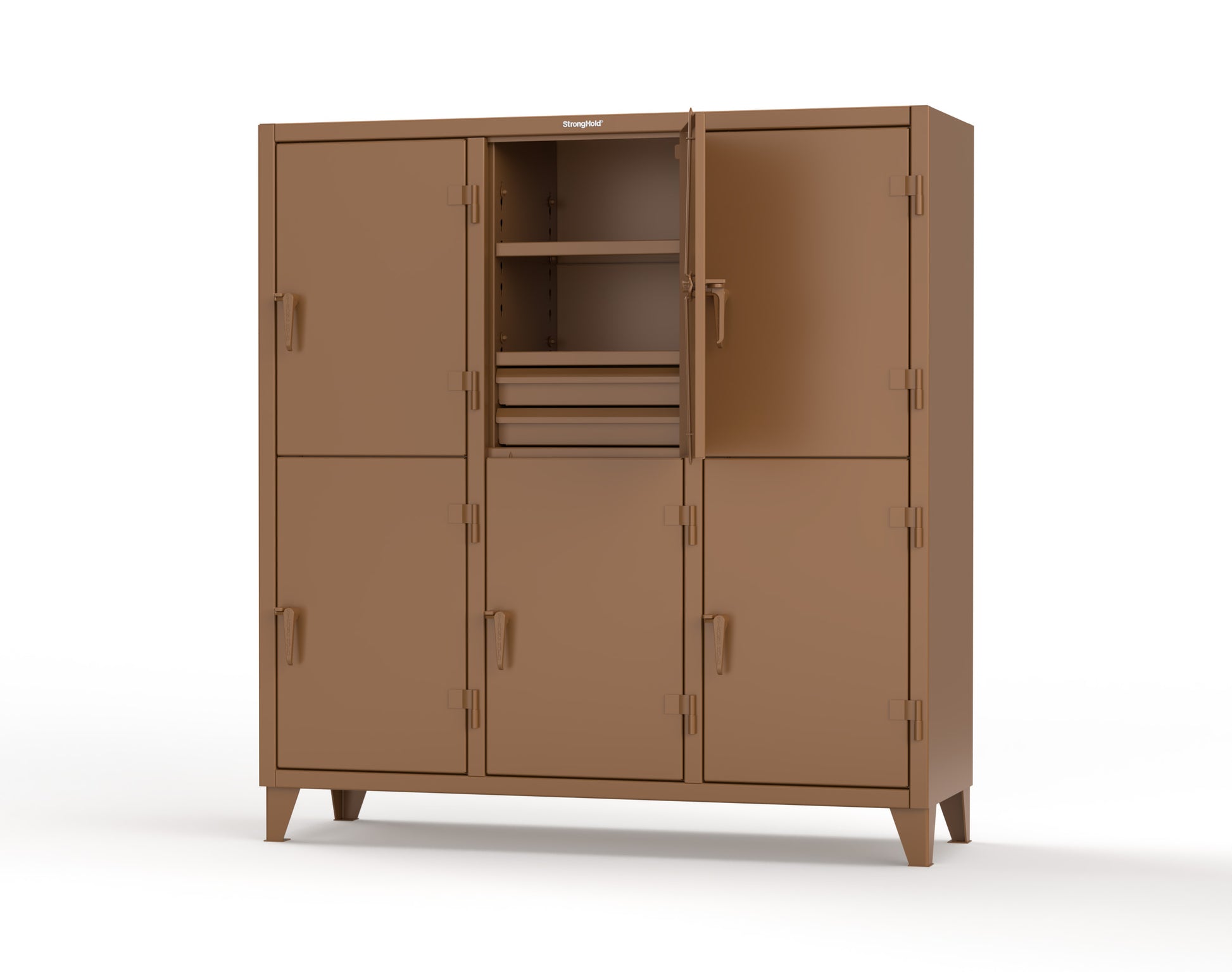 Extreme Duty 12 GA Double-Tier Locker with 6 Compartments, 9 Shelves, 12 Drawers - 74 in. W x 24in. D x 78 in. H - 66-24-2TPL-12DB-8025