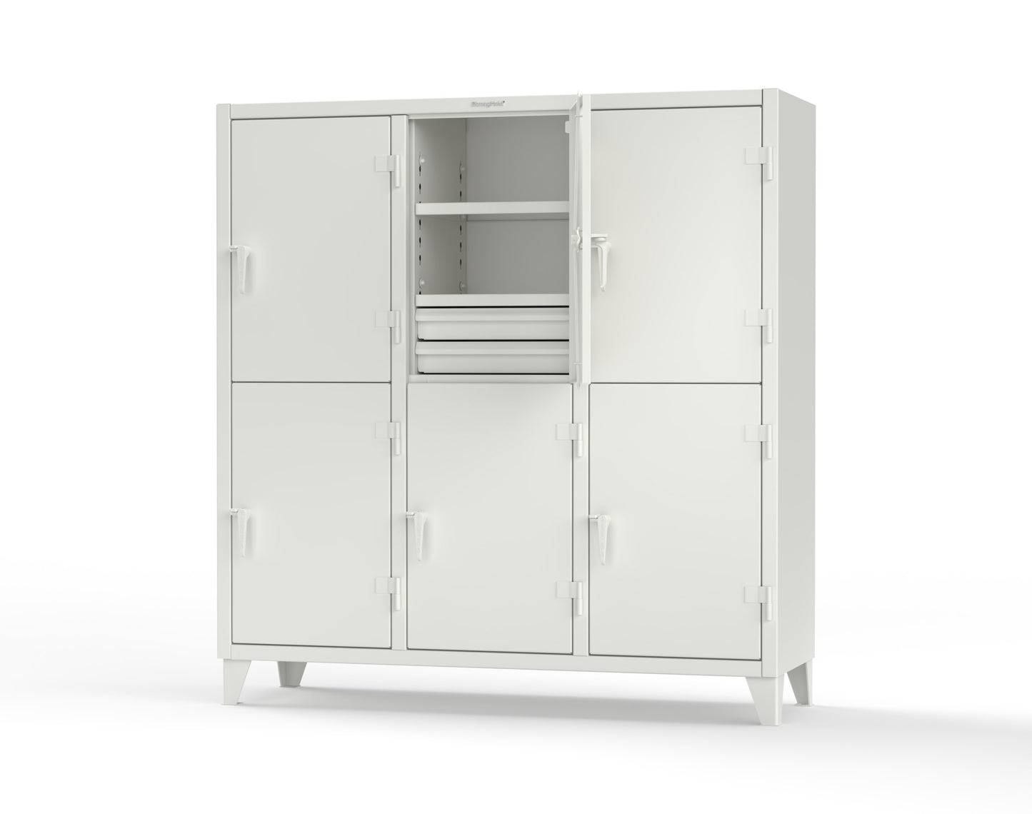 Extreme Duty 12 GA Double-Tier Locker with 6 Compartments, 9 Shelves, 12 Drawers - 74 in. W x 24in. D x 78 in. H - 66-24-2TPL-12DB-9003