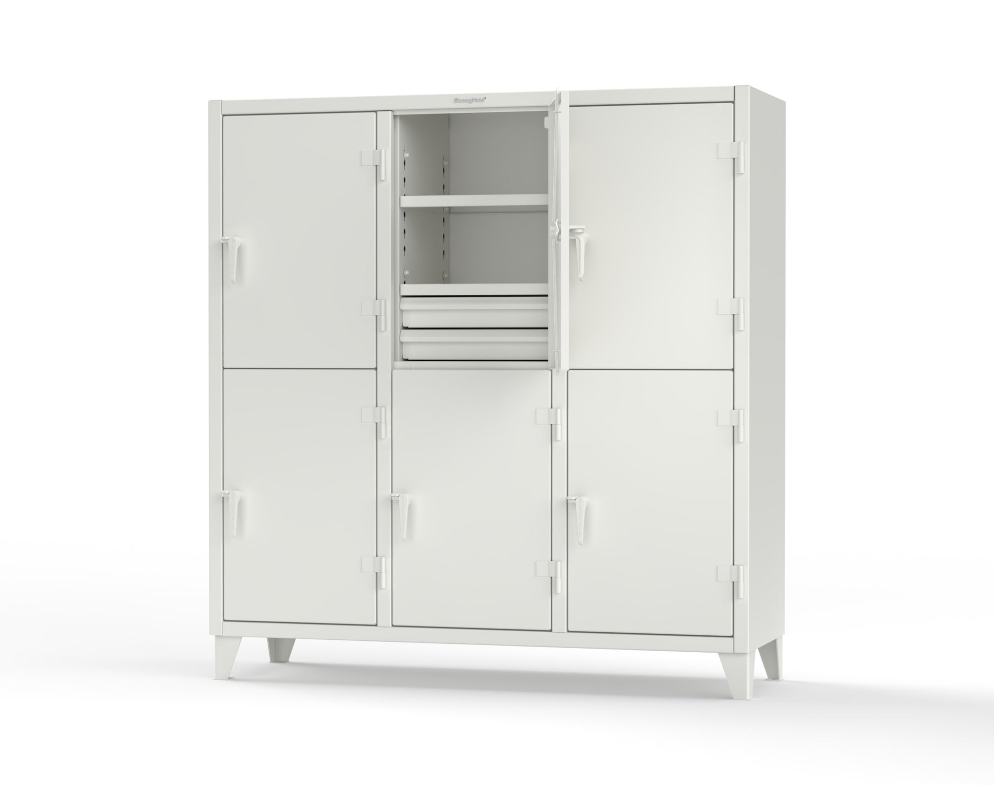 Extreme Duty 12 GA Double-Tier Locker with 6 Compartments, 9 Shelves, 12 Drawers - 74 in. W x 24in. D x 78 in. H - 66-24-2TPL-12DB-9003