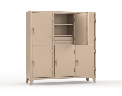 Extreme Duty 12 GA Double-Tier Locker with 6 Compartments, 9 Shelves, 12 Drawers - 74 in. W x 24in. D x 78 in. H - 66-24-2TPL-12DB-1019