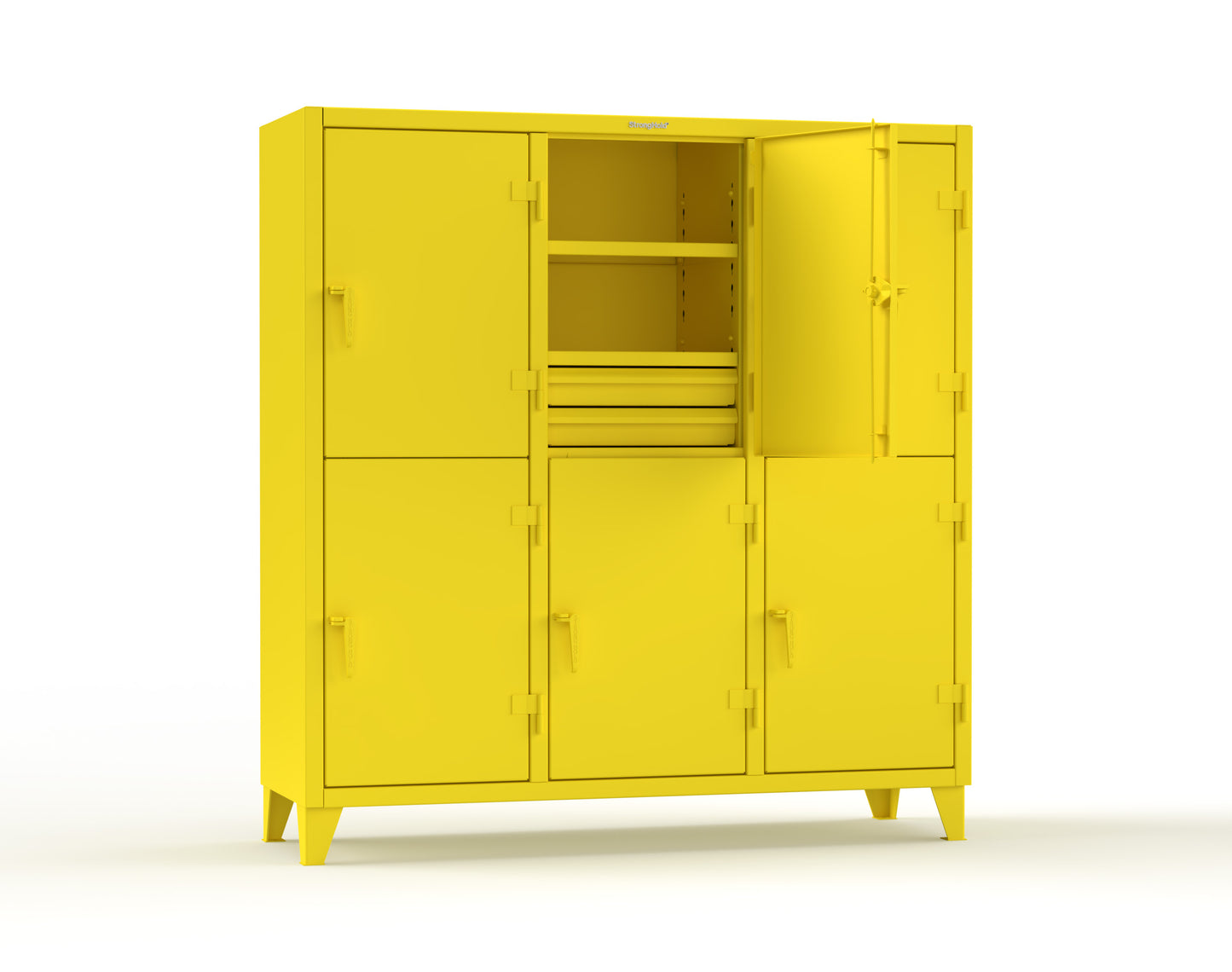 Extreme Duty 12 GA Double-Tier Locker with 6 Compartments, 9 Shelves, 12 Drawers - 74 in. W x 24in. D x 78 in. H - 66-24-2TPL-12DB-1023
