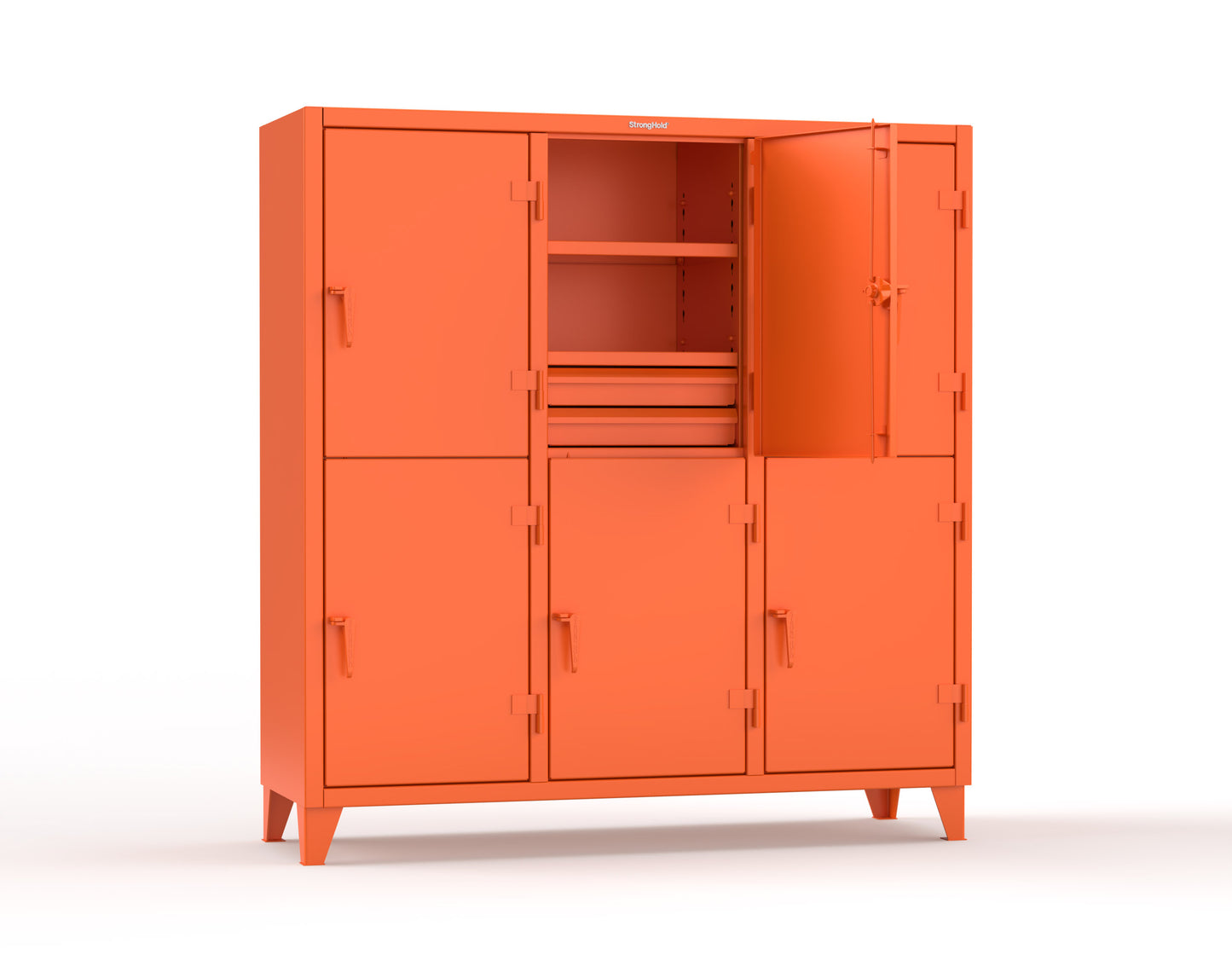 Extreme Duty 12 GA Double-Tier Locker with 6 Compartments, 9 Shelves, 12 Drawers - 74 in. W x 24in. D x 78 in. H - 66-24-2TPL-12DB-2004