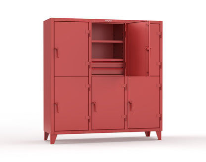 Extreme Duty 12 GA Double-Tier Locker with 6 Compartments, 9 Shelves, 12 Drawers - 74 in. W x 24in. D x 78 in. H - 66-24-2TPL-12DB-3001