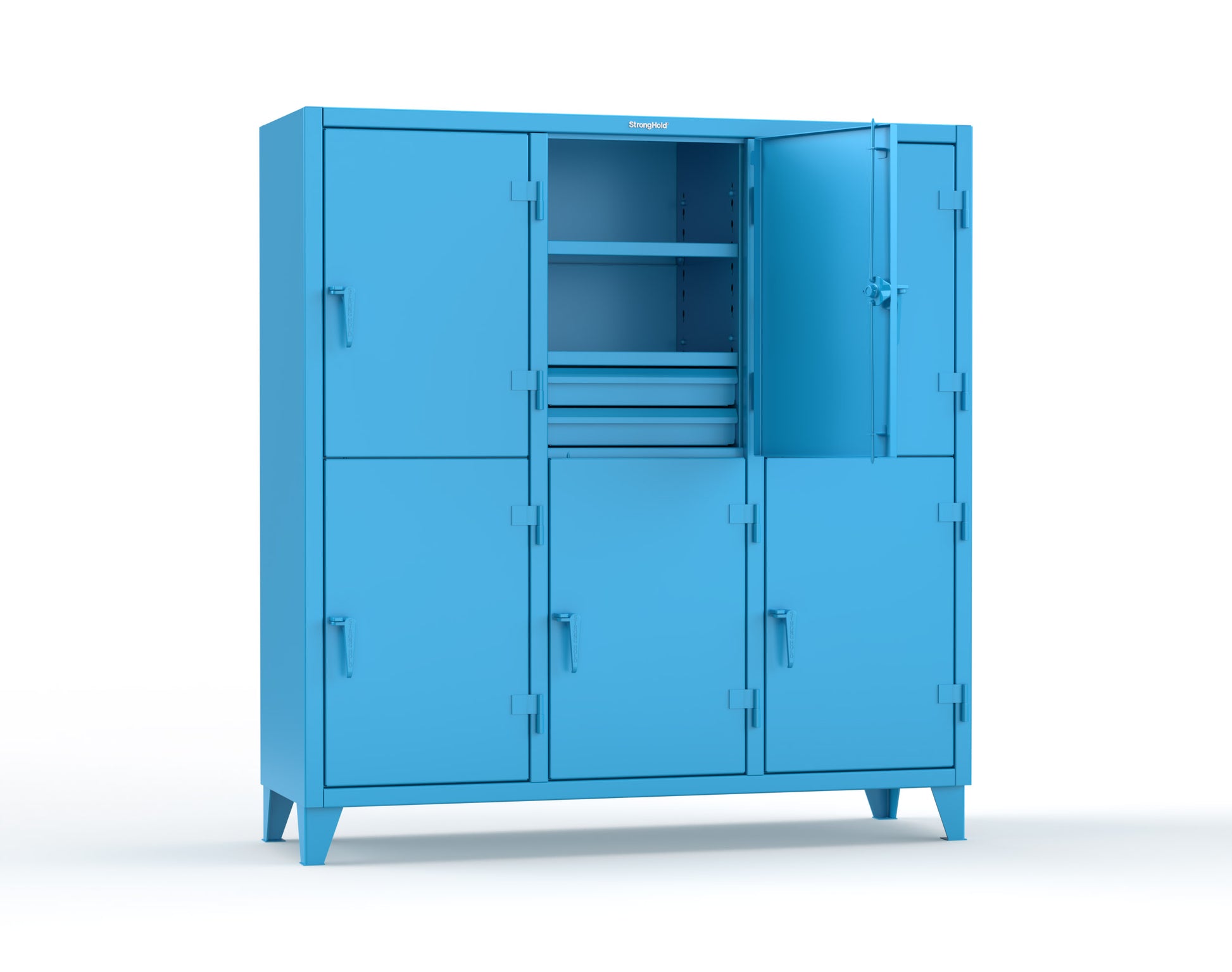Extreme Duty 12 GA Double-Tier Locker with 6 Compartments, 9 Shelves, 12 Drawers - 74 in. W x 24in. D x 78 in. H - 66-24-2TPL-12DB-5012
