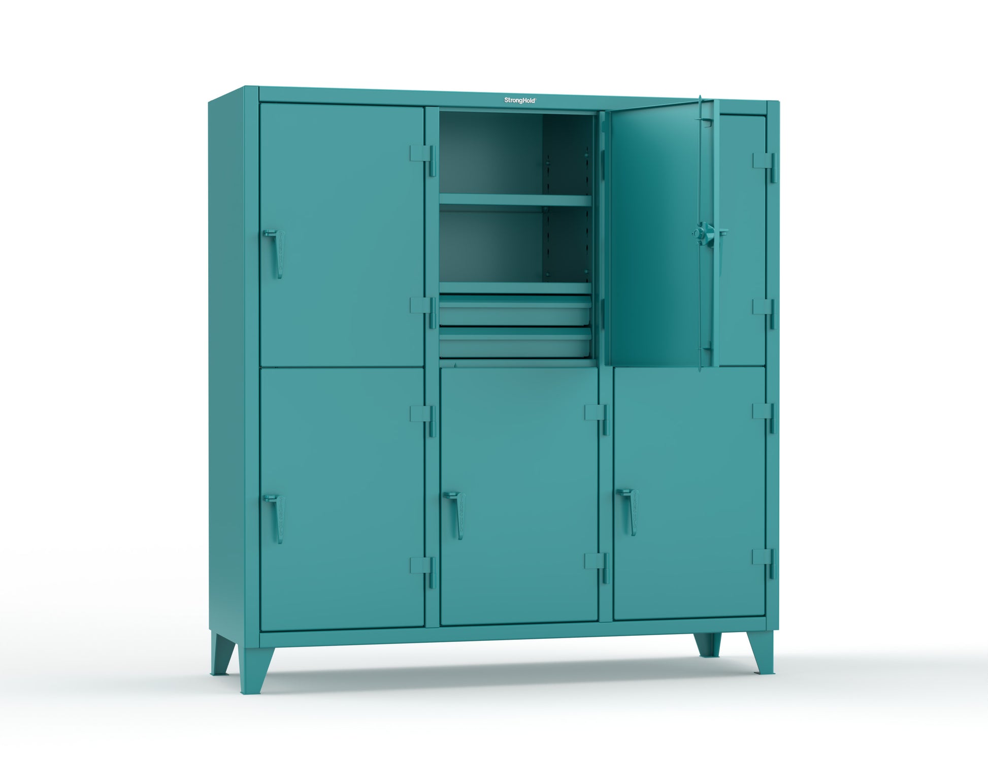 Extreme Duty 12 GA Double-Tier Locker with 6 Compartments, 9 Shelves, 12 Drawers - 74 in. W x 24in. D x 78 in. H - 66-24-2TPL-12DB-5021