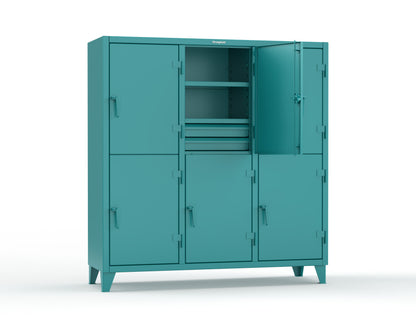 Extreme Duty 12 GA Double-Tier Locker with 6 Compartments, 9 Shelves, 12 Drawers - 74 in. W x 24in. D x 78 in. H - 66-24-2TPL-12DB-5021