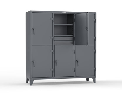 Extreme Duty 12 GA Double-Tier Locker with 6 Compartments, 9 Shelves, 12 Drawers - 74 in. W x 24in. D x 78 in. H - 66-24-2TPL-12DB-7024