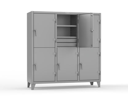 Extreme Duty 12 GA Double-Tier Locker with 6 Compartments, 9 Shelves, 12 Drawers - 74 in. W x 24in. D x 78 in. H - 66-24-2TPL-12DB-7037