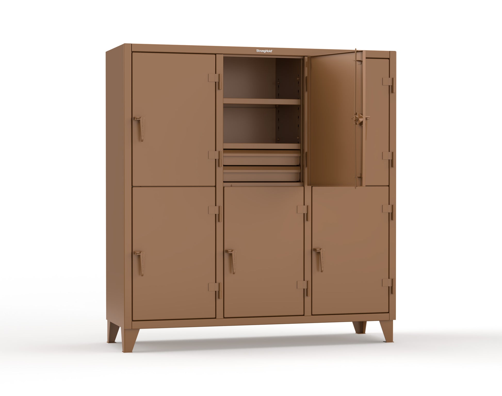 Extreme Duty 12 GA Double-Tier Locker with 6 Compartments, 9 Shelves, 12 Drawers - 74 in. W x 24in. D x 78 in. H - 66-24-2TPL-12DB-8025
