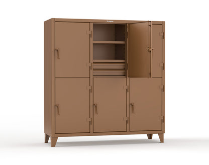 Extreme Duty 12 GA Double-Tier Locker with 6 Compartments, 9 Shelves, 12 Drawers - 74 in. W x 24in. D x 78 in. H - 66-24-2TPL-12DB-8025