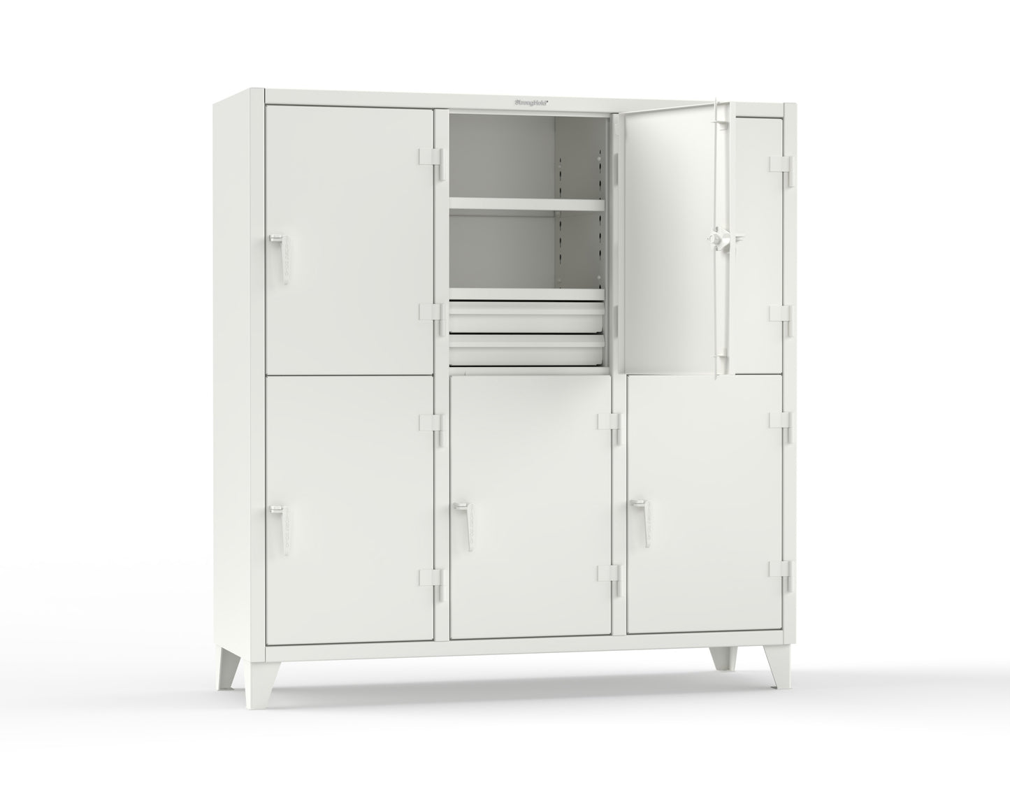 Extreme Duty 12 GA Double-Tier Locker with 6 Compartments, 9 Shelves, 12 Drawers - 74 in. W x 24in. D x 78 in. H - 66-24-2TPL-12DB-9003
