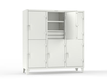 Extreme Duty 12 GA Double-Tier Locker with 6 Compartments, 9 Shelves, 12 Drawers - 74 in. W x 24in. D x 78 in. H - 66-24-2TPL-12DB-9003
