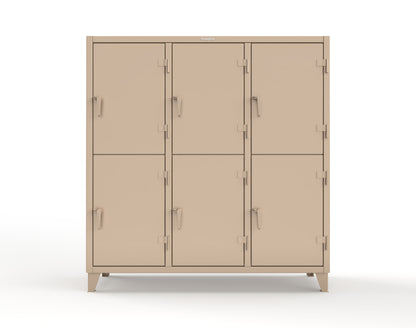 Extreme Duty 12 GA Double-Tier Locker with 6 Compartments, 12 Shelves, Coat Hooks - 74 in. W x 24in. D x 78 in. H - 66-24-2TPL-1019