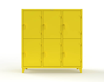 Extreme Duty 12 GA Double-Tier Locker with 6 Compartments, 12 Shelves, Coat Hooks - 74 in. W x 24in. D x 78 in. H - 66-24-2TPL-1023