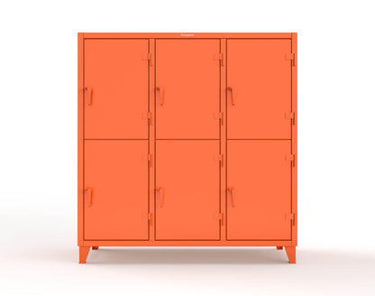 Extreme Duty 12 GA Double-Tier Locker with 6 Compartments, 12 Shelves, Coat Hooks - 74 in. W x 24in. D x 78 in. H - 66-24-2TPL-2004