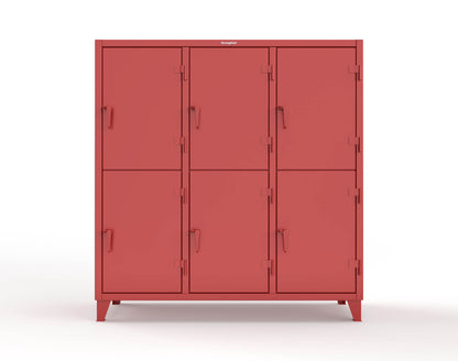 Extreme Duty 12 GA Double-Tier Locker with 6 Compartments, 12 Shelves, Coat Hooks - 74 in. W x 24in. D x 78 in. H - 66-24-2TPL-3001