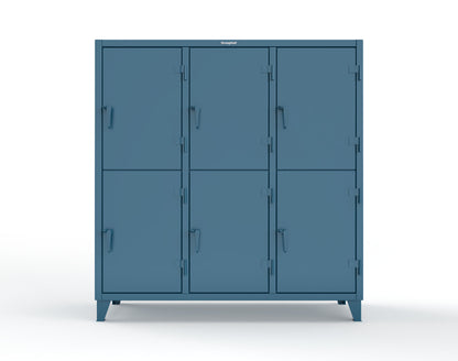 Extreme Duty 12 GA Double-Tier Locker with 6 Compartments, 12 Shelves, Coat Hooks - 74 in. W x 24in. D x 78 in. H - 66-24-2TPL-5010