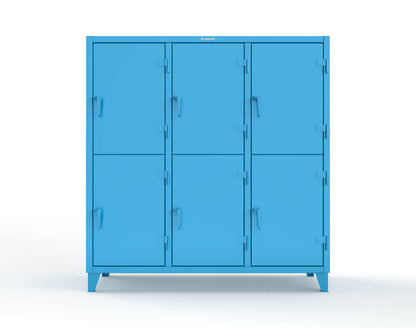 Extreme Duty 12 GA Double-Tier Locker with 6 Compartments, 12 Shelves, Coat Hooks - 74 in. W x 24in. D x 78 in. H - 66-24-2TPL-5012