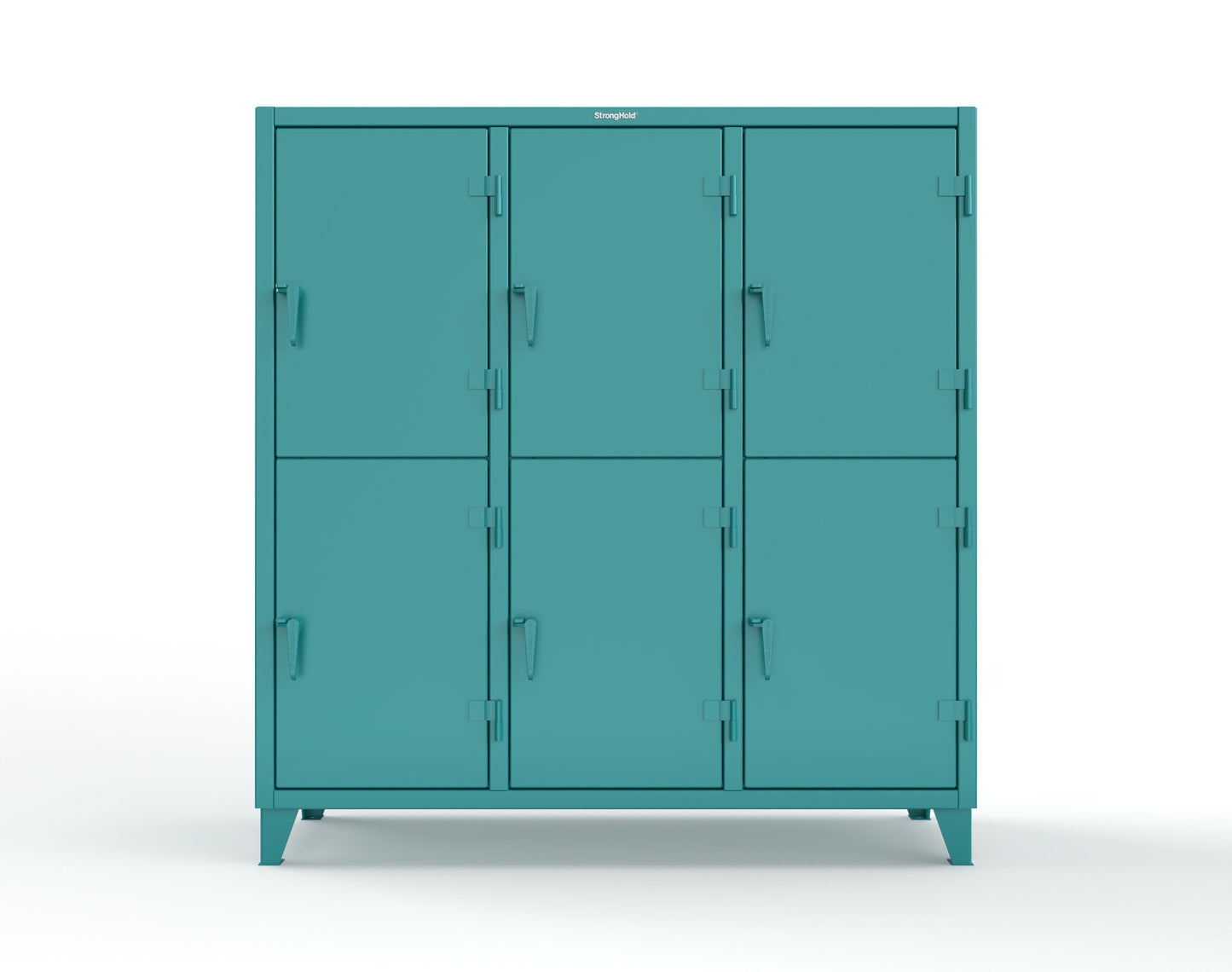 Extreme Duty 12 GA Double-Tier Locker with 6 Compartments, 12 Shelves, Coat Hooks - 74 in. W x 24in. D x 78 in. H - 66-24-2TPL-5021