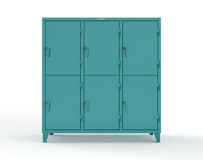 Extreme Duty 12 GA Double-Tier Locker with 6 Compartments, 12 Shelves, Coat Hooks - 74 in. W x 24in. D x 78 in. H - 66-24-2TPL-5021