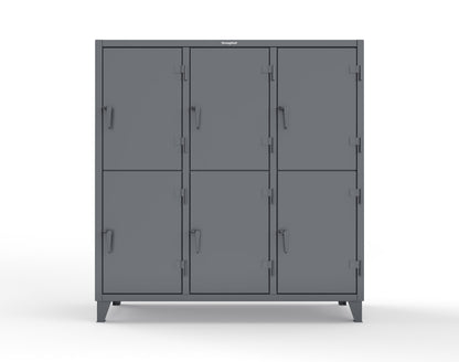 Extreme Duty 12 GA Double-Tier Locker with 6 Compartments, 12 Shelves, Coat Hooks - 74 in. W x 24in. D x 78 in. H - 66-24-2TPL-7024