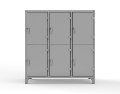 Extreme Duty 12 GA Double-Tier Locker with 6 Compartments, 12 Shelves, Coat Hooks - 74 in. W x 24in. D x 78 in. H - 66-24-2TPL-7037