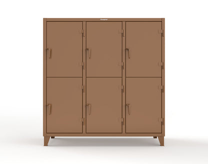 Extreme Duty 12 GA Double-Tier Locker with 6 Compartments, 12 Shelves, Coat Hooks - 74 in. W x 24in. D x 78 in. H - 66-24-2TPL-8025