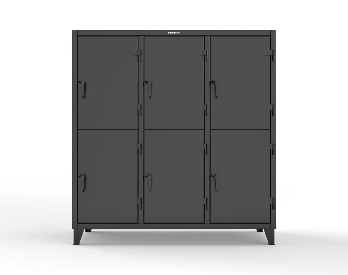 Extreme Duty 12 GA Double-Tier Locker with 6 Compartments, 12 Shelves, Coat Hooks - 74 in. W x 24in. D x 78 in. H - 66-24-2TPL-9005