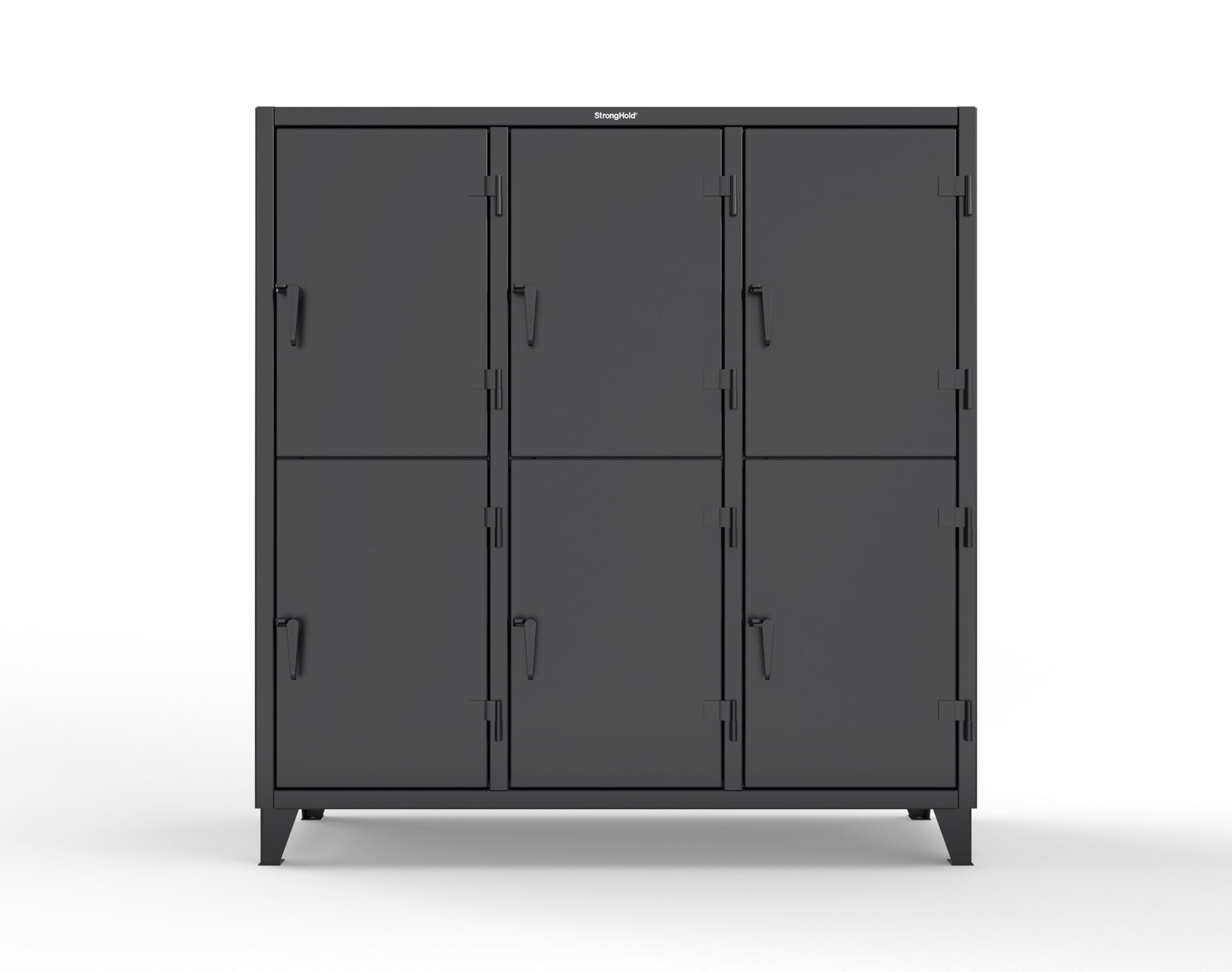 Extreme Duty 12 GA Double-Tier Locker with 6 Compartments, 12 Shelves, Coat Hooks - 74 in. W x 24in. D x 78 in. H - 66-24-2TPL-9005