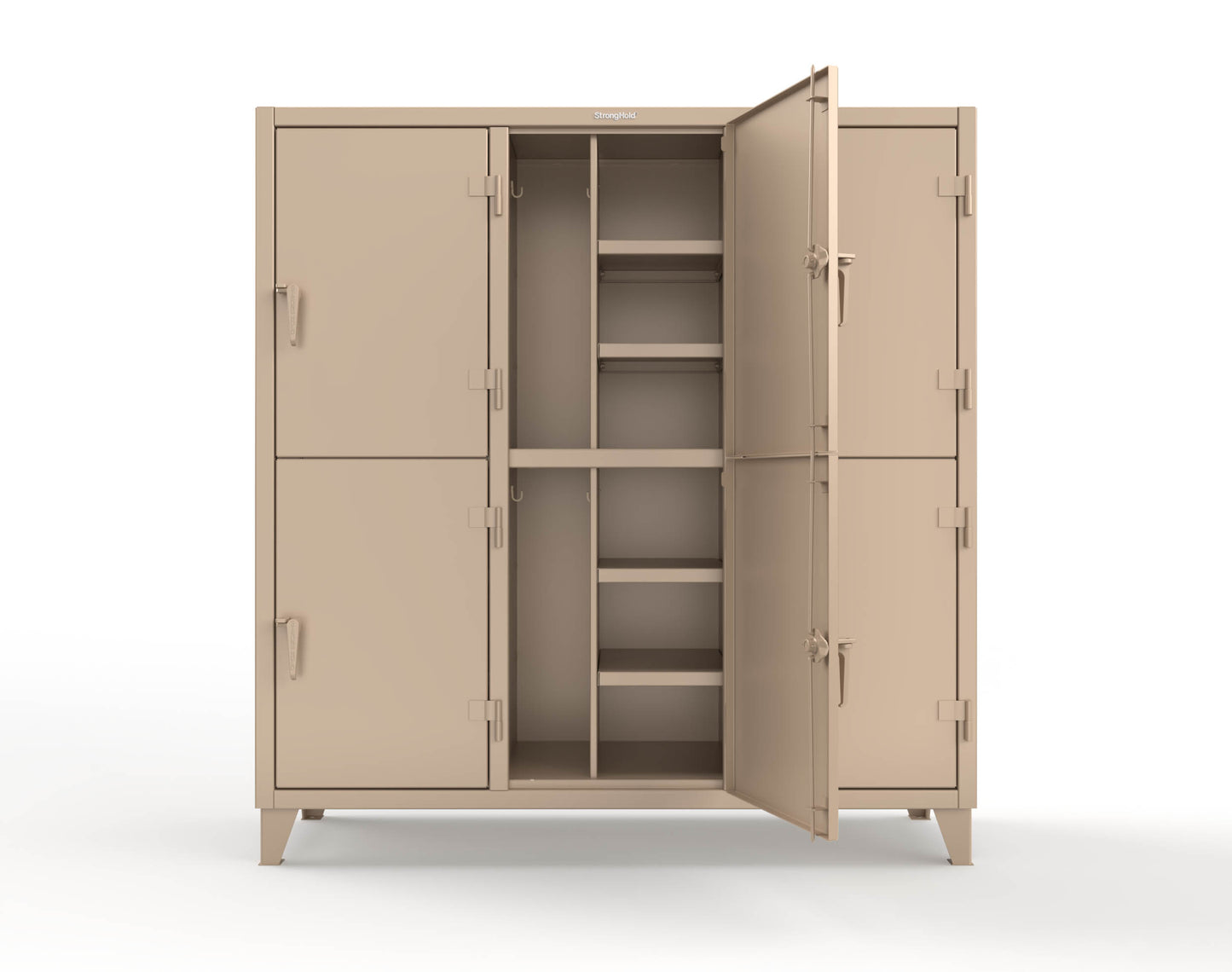 Extreme Duty 12 GA Double-Tier Locker with 6 Compartments, 12 Shelves, Coat Hooks - 74 in. W x 24in. D x 78 in. H - 66-24-2TPL-1019