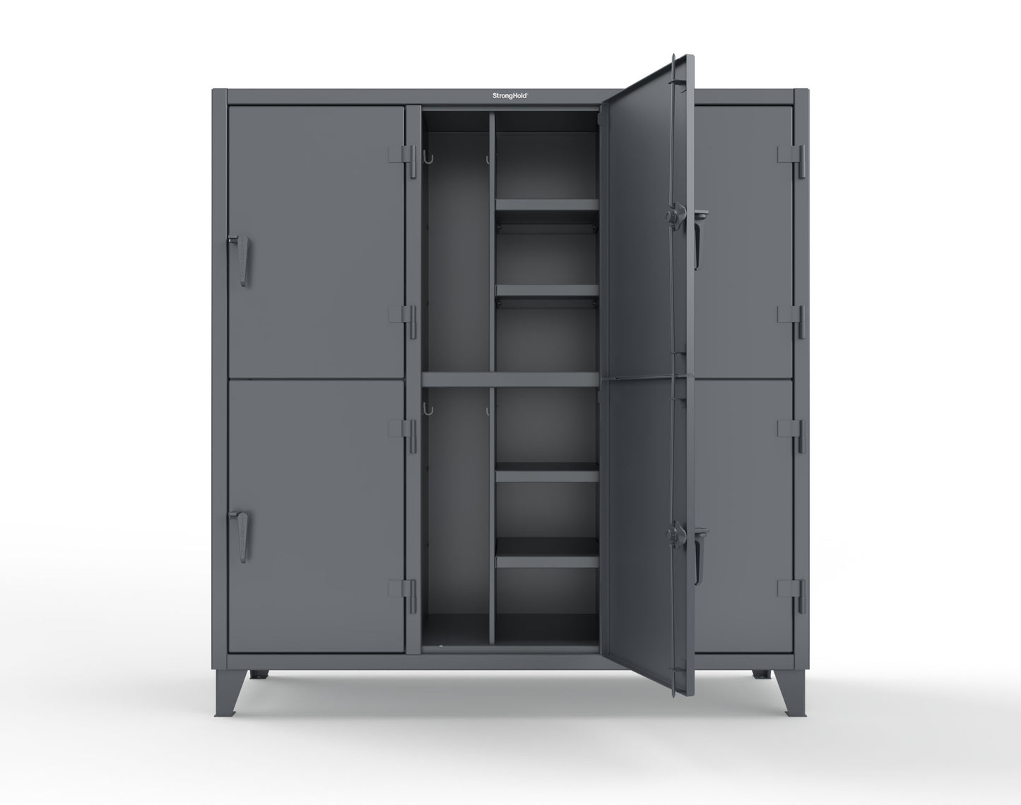Extreme Duty 12 GA Double-Tier Locker with 6 Compartments, 12 Shelves, Coat Hooks - 74 in. W x 24in. D x 78 in. H - 66-24-2TPL-7024