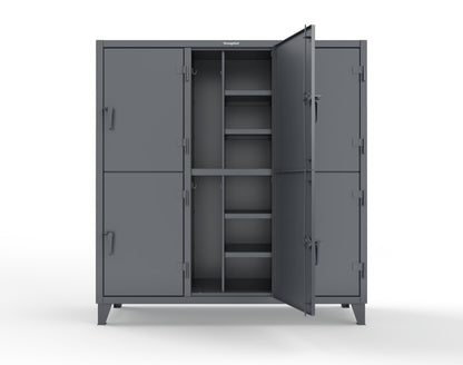 Extreme Duty 12 GA Double-Tier Locker with 6 Compartments, 12 Shelves, Coat Hooks - 74 in. W x 24in. D x 78 in. H - 66-24-2TPL-7024