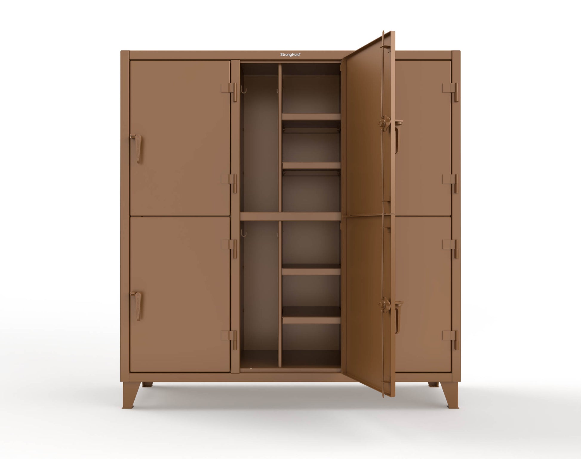 Extreme Duty 12 GA Double-Tier Locker with 6 Compartments, 12 Shelves, Coat Hooks - 74 in. W x 24in. D x 78 in. H - 66-24-2TPL-8025