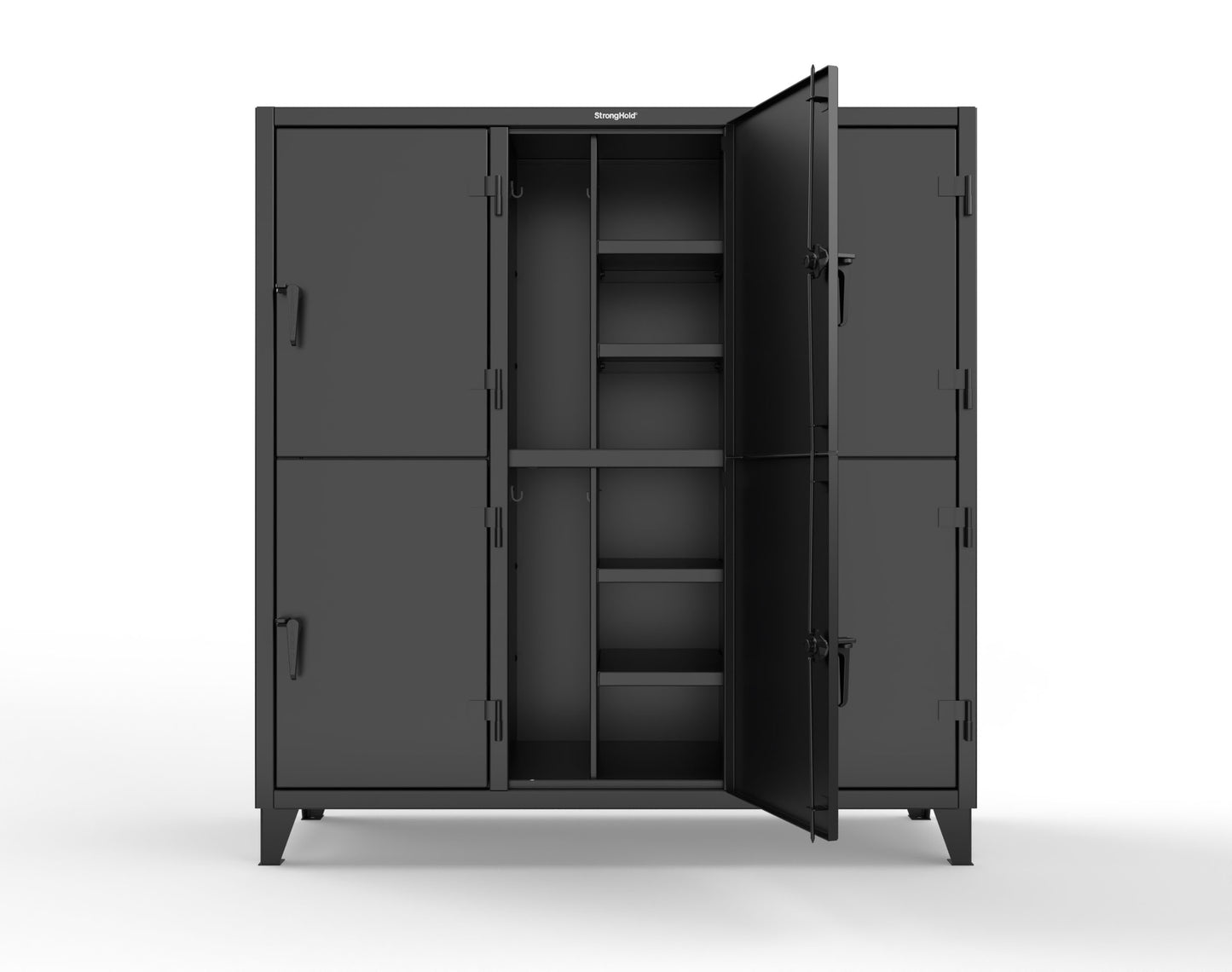 Extreme Duty 12 GA Double-Tier Locker with 6 Compartments, 12 Shelves, Coat Hooks - 74 in. W x 24in. D x 78 in. H - 66-24-2TPL-9005