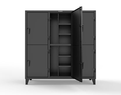 Extreme Duty 12 GA Double-Tier Locker with 6 Compartments, 12 Shelves, Coat Hooks - 74 in. W x 24in. D x 78 in. H - 66-24-2TPL-9005