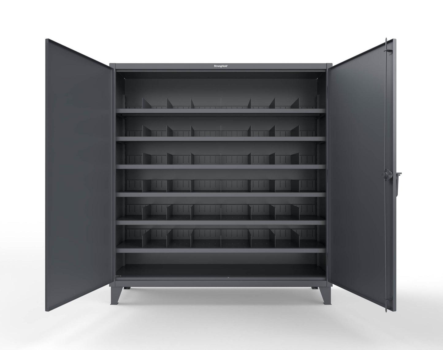 Extreme Duty 12 GA Cabinet with 6 Shelves, Shelf Dividers - 72 In. W x 24 In. D x 78 In. H - 66-246PH-42VD-7024