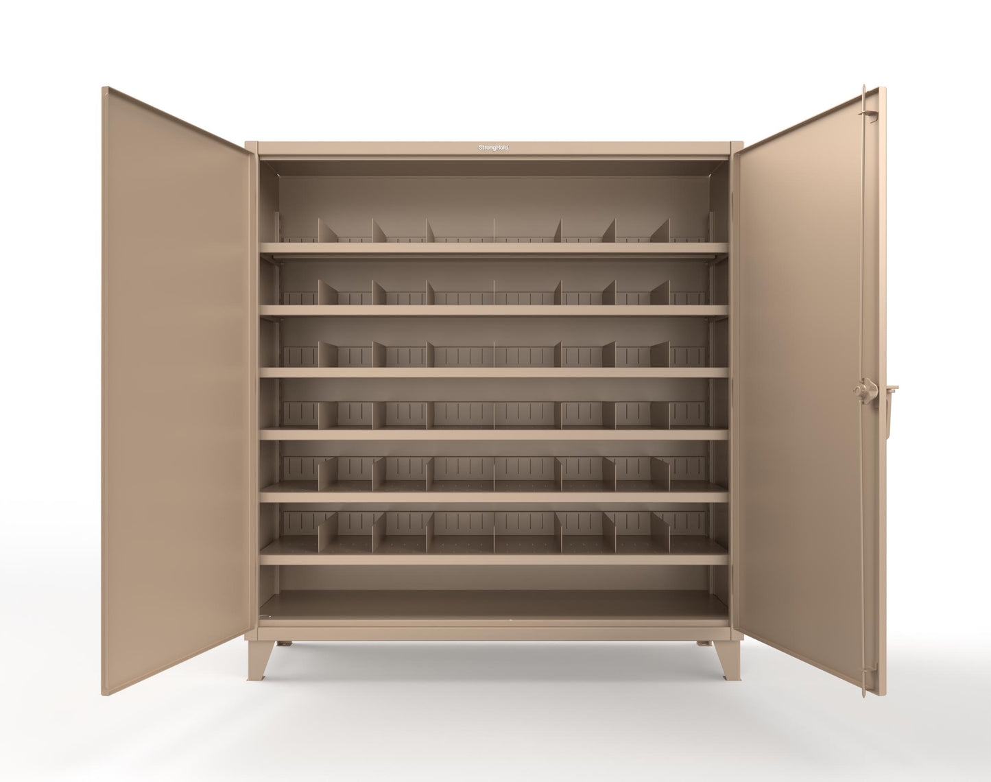 Extreme Duty 12 GA Cabinet with 6 Shelves, Shelf Dividers - 72 In. W x 24 In. D x 78 In. H - 66-246PH-42VD-1019