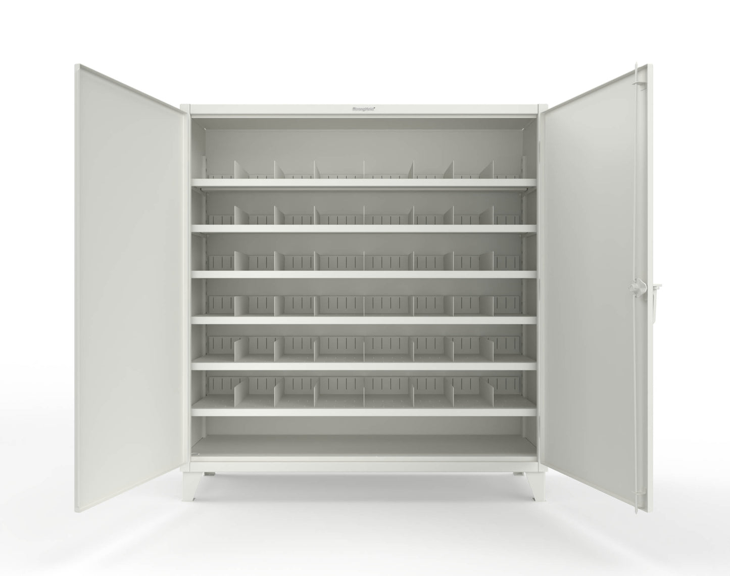Extreme Duty 12 GA Cabinet with 6 Shelves, Shelf Dividers - 72 In. W x 24 In. D x 78 In. H - 66-246PH-42VD-9003